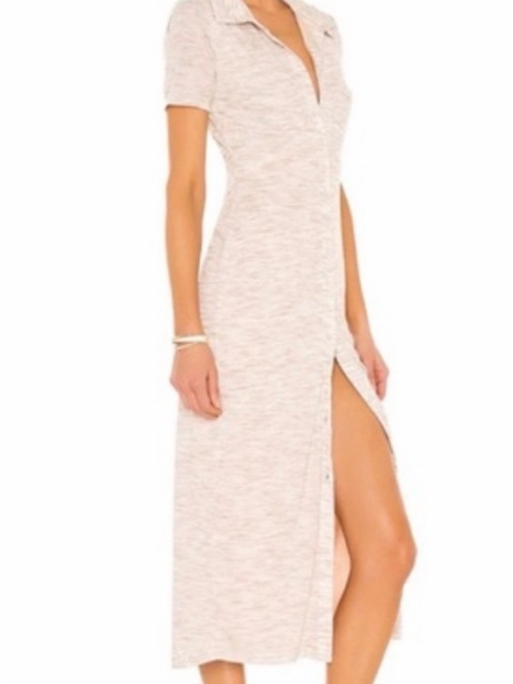 Lovers + Friends Light Beige Polo Midi Dress with Front Slit